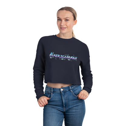 "AmericanWolf: Graffiti Style in Blue and Purple - Fleece Crop Top Edition"