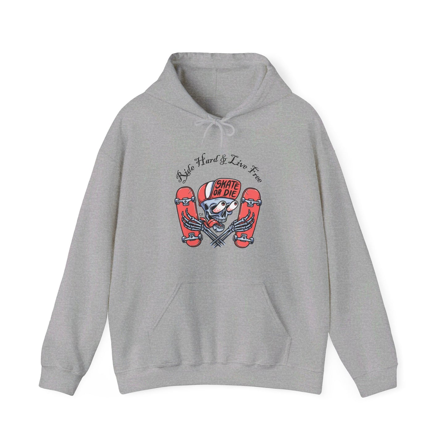 Skateboarding Skeleton Hoodie | Ride Hard Live Free Graphic Sweatshirt | Unique Skater Hoody Edgy Urban Skate Life Style Long Sleeve