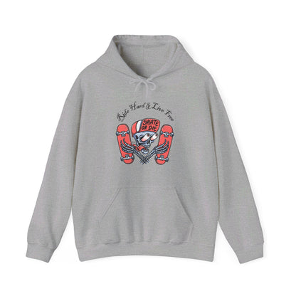 Skateboarding Skeleton Hoodie | Ride Hard Live Free Graphic Sweatshirt | Unique Skater Hoody Edgy Urban Skate Life Style Long Sleeve