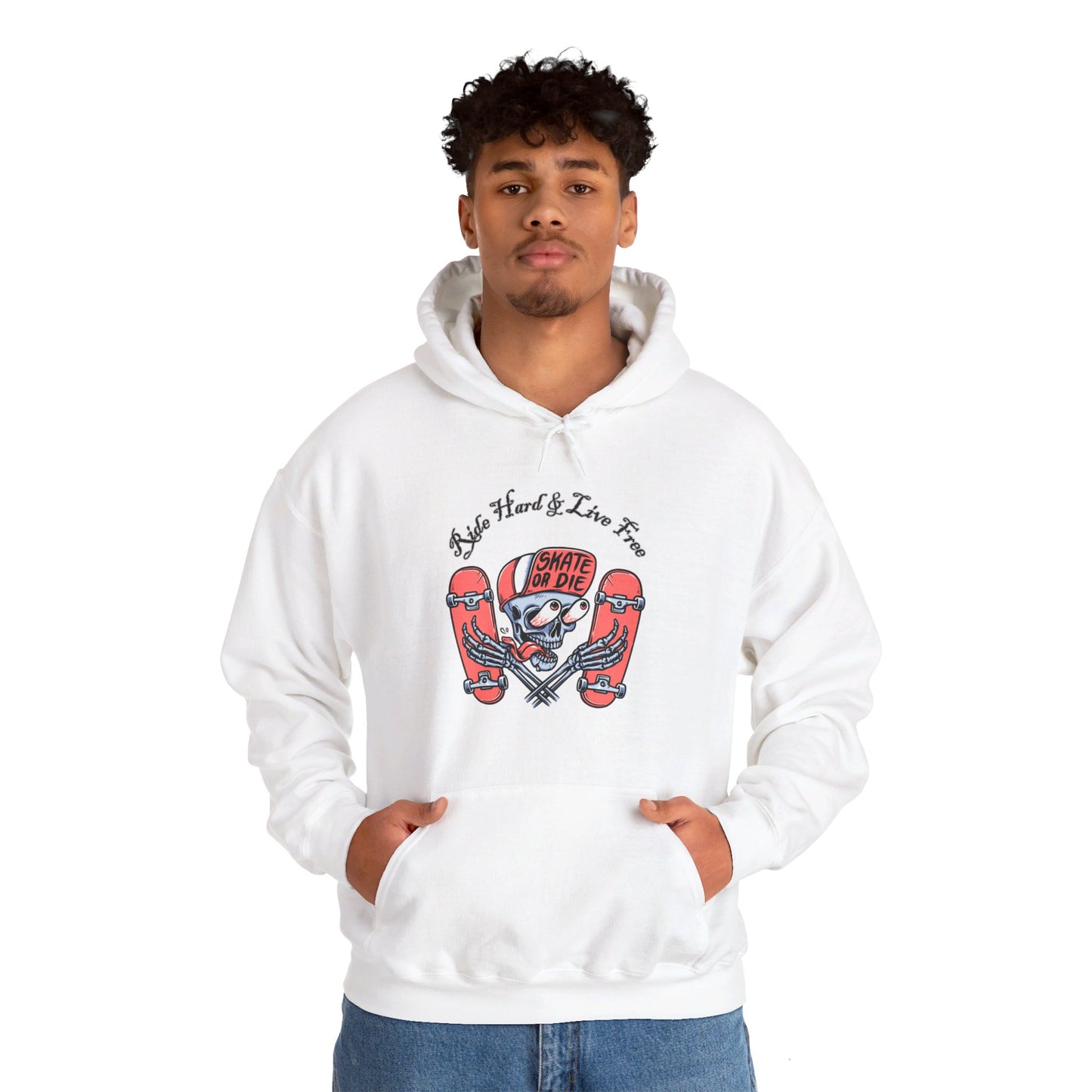 Skateboarding Skeleton Hoodie | Ride Hard Live Free Graphic Sweatshirt | Unique Skater Hoody Edgy Urban Skate Life Style Long Sleeve