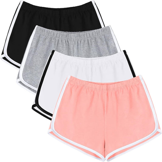 "4-Pack Cotton Yoga Shorts for Women - Sports Gym Dance Lounge Dolphin Running Athletic Shorts"