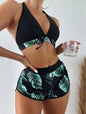 "Leaf Print Bikini Set with Shorts: Fashionable Summer Beach Swimsuit for Women's Wardrobe"